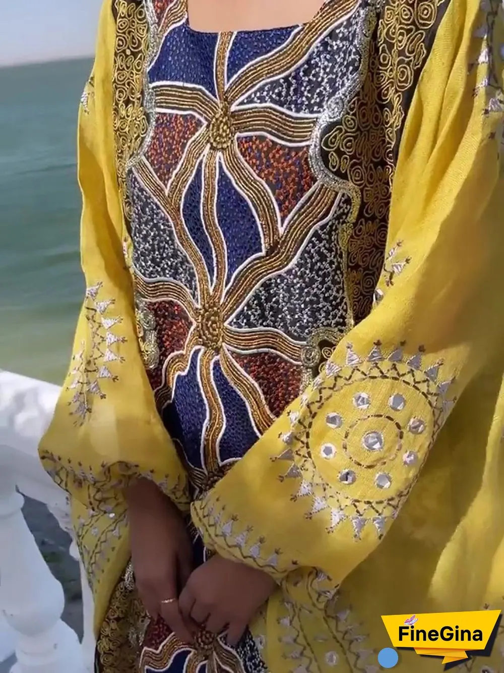 Square Neck Yellow Color Joint Dress
