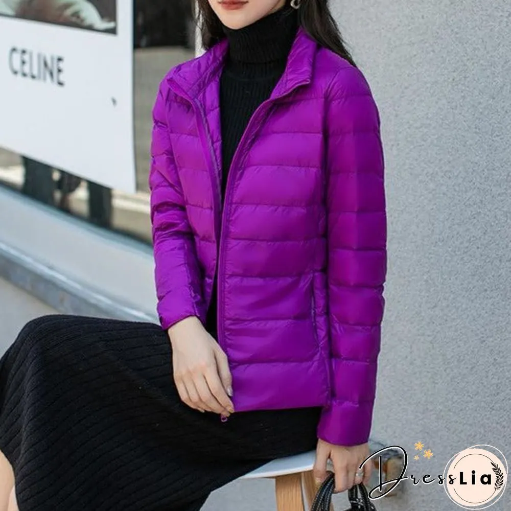 Autumn and Winter Light Down Jacket Women Stand Collar Short Coat