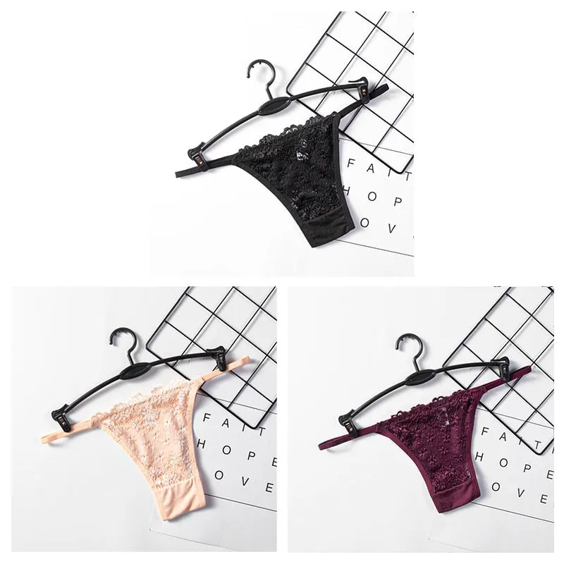3PCS Sexy Panties Women Lace Low-rise Solid Sexy Briefs Seamless Intimate G-strings Thongs Panty Cotton Crotch Female Underwear