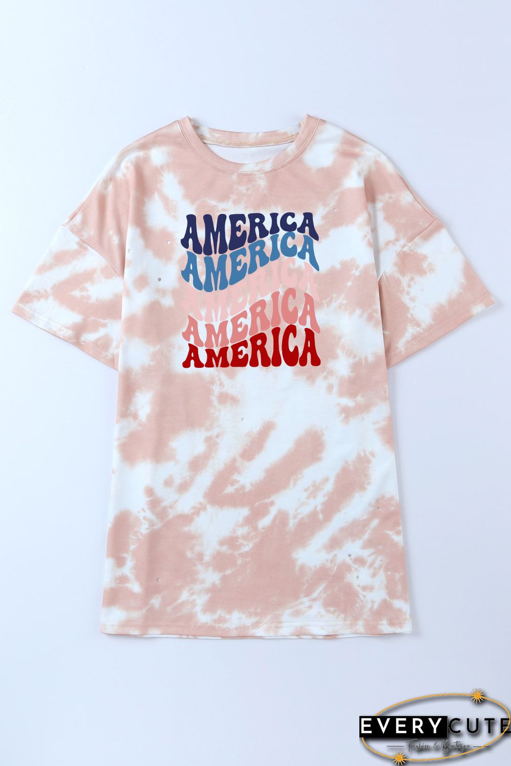 Pink AMERICA Letter Graphic Tie Dye Distressed Boyfriend Tee