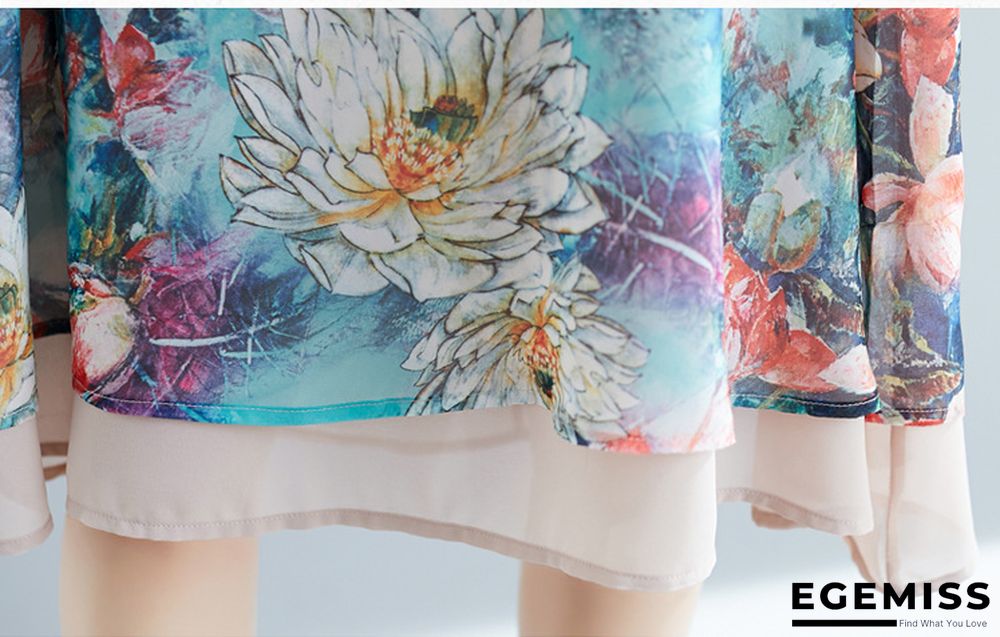 Loose Slimming Plus Extra-large Size Chiffon Short Sleeve Dress for Middle-aged Women | EGEMISS