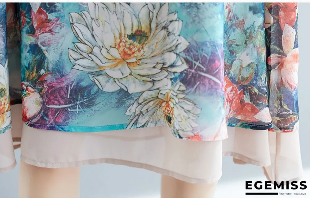 Loose Slimming Plus Extra-large Size Chiffon Short Sleeve Dress for Middle-aged Women | EGEMISS