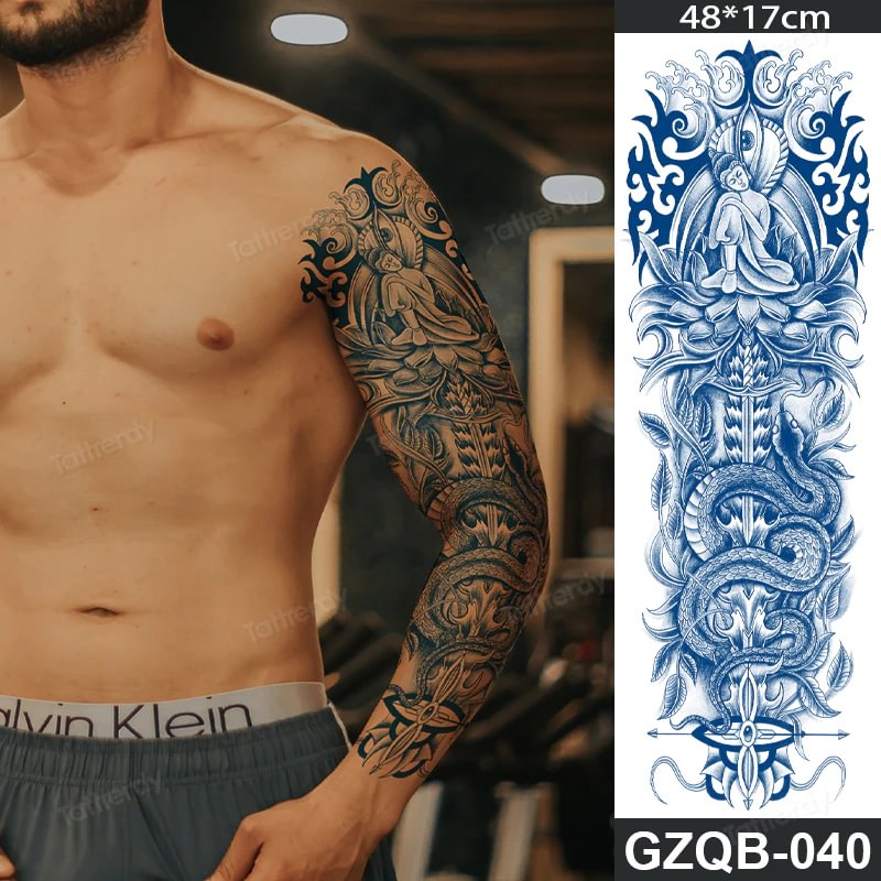 Sdrawing transfer tattoo fake large size full arm tattoo sleeve juice ink long lasting waterproof temporary tattoos men body art