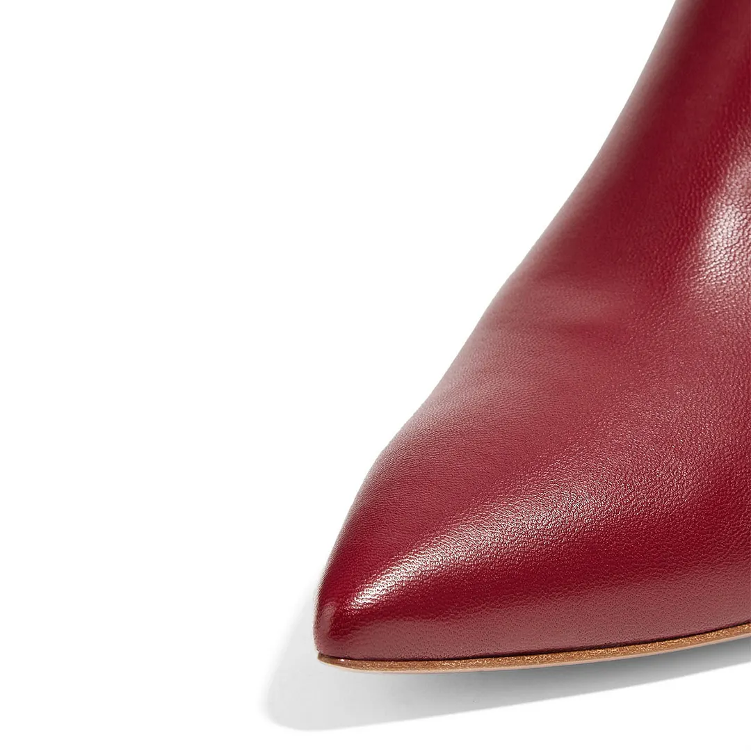 Maroon Vegan Leather Kitten Heel Side-Zip Closure Sexy Ankle Boots