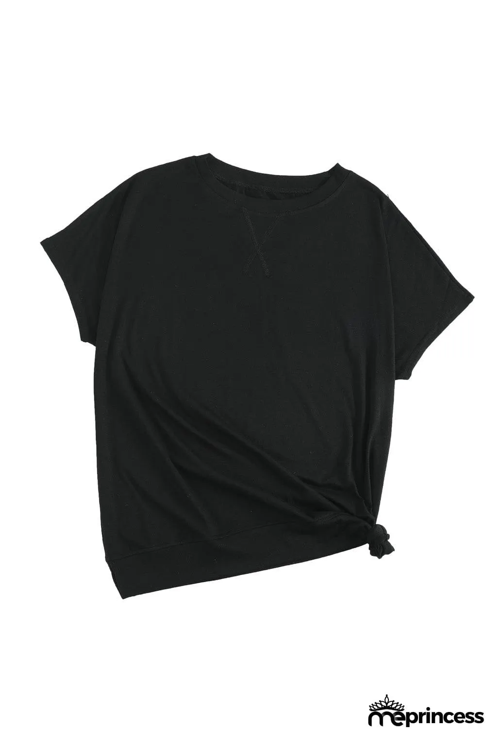 Round Neck Short Sleeve Solid Color Tee