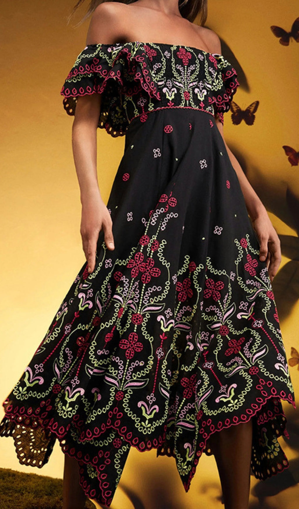 Bonnie Embroidery Ruffle Midi Dress Flowering Girl