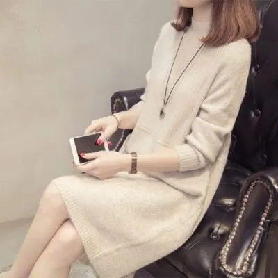 Churchf Churchf Winter Add Thick Half High Collar Bottom Unlined Upper Garment Shoulder Sleeve Loose Long Versatile Sweater Long Sweater Female Wear