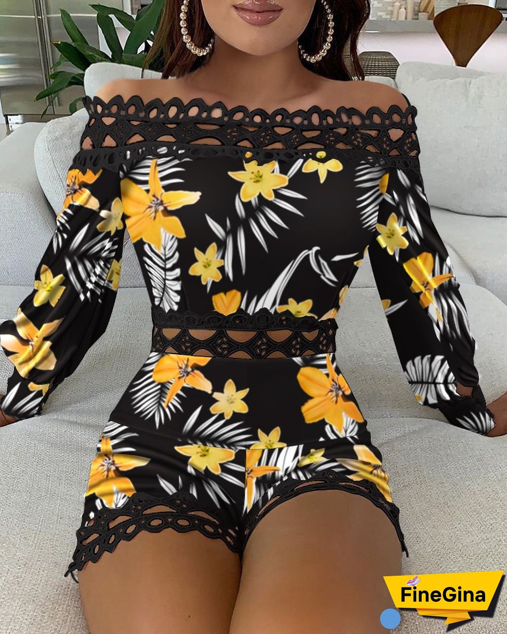 Floral Print Straight Across Patchwork Hem Romper