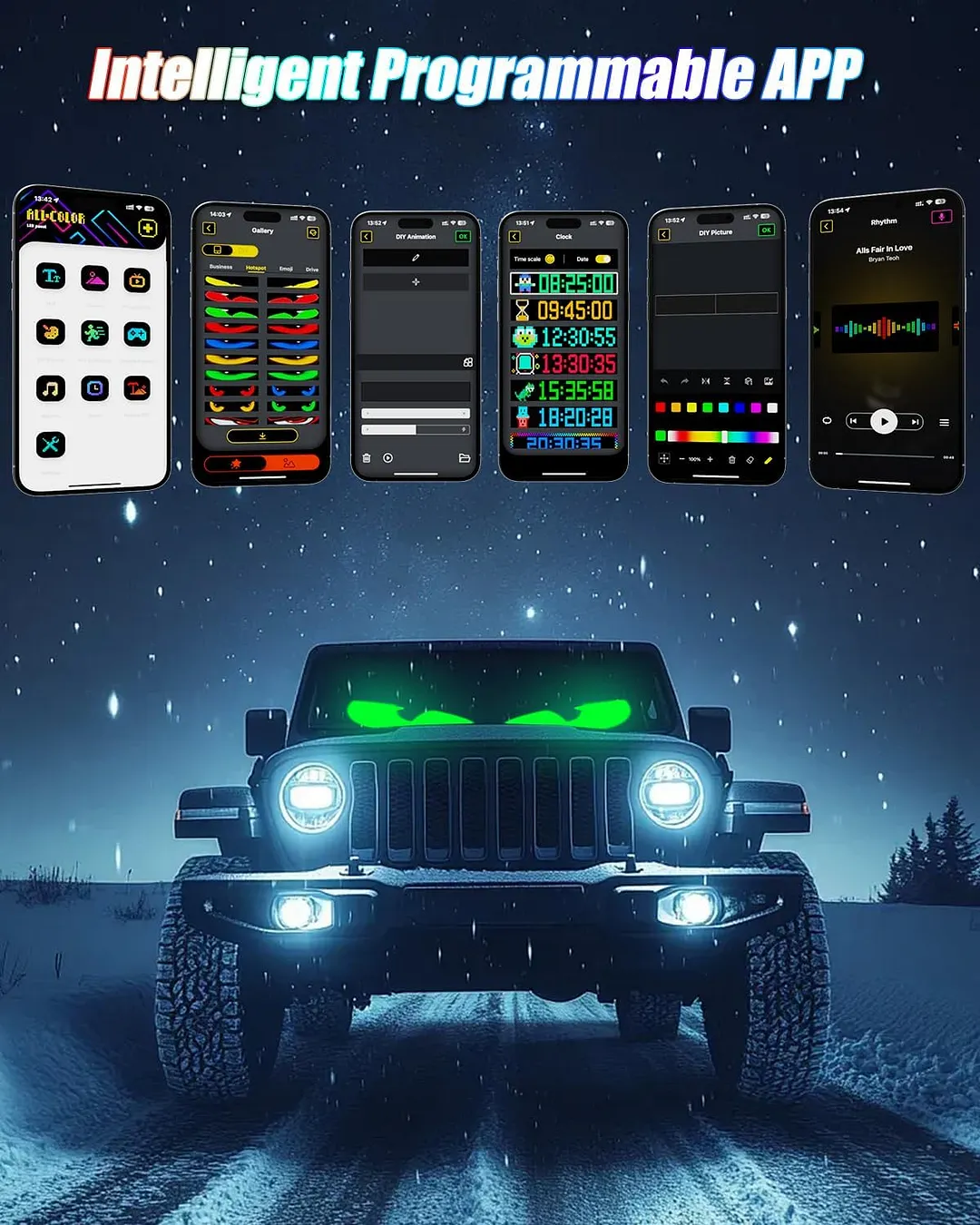 Devil Eye Light for Windshield: 23.5" x 4.5" Programmable LED Sign with APP and Remote - 5V USB Digital Illuminated Display, LED Eyes for Cars, SUVs and Trucks (1 pc)