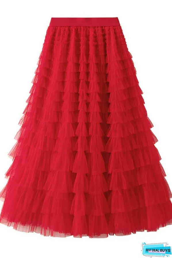 Be Your Own City Queen Tiered Elastic Waist Tulle Maxi Skirt