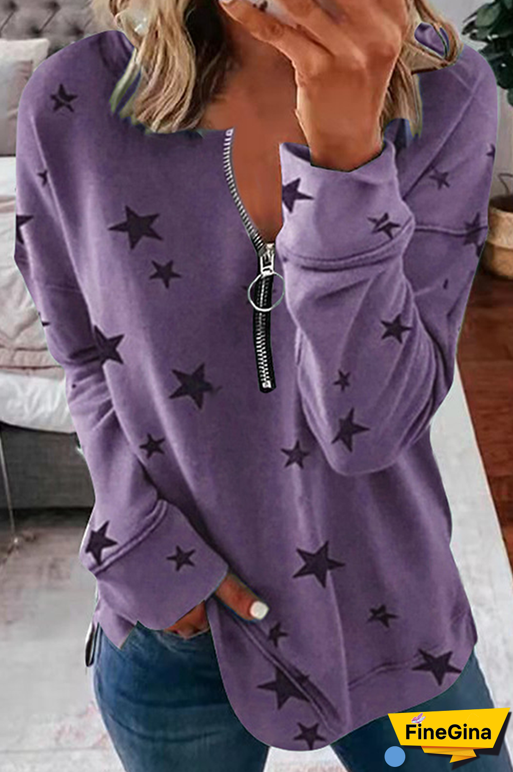 Casual The stars Split Joint Zipper Zipper Collar Tops(8 colors)