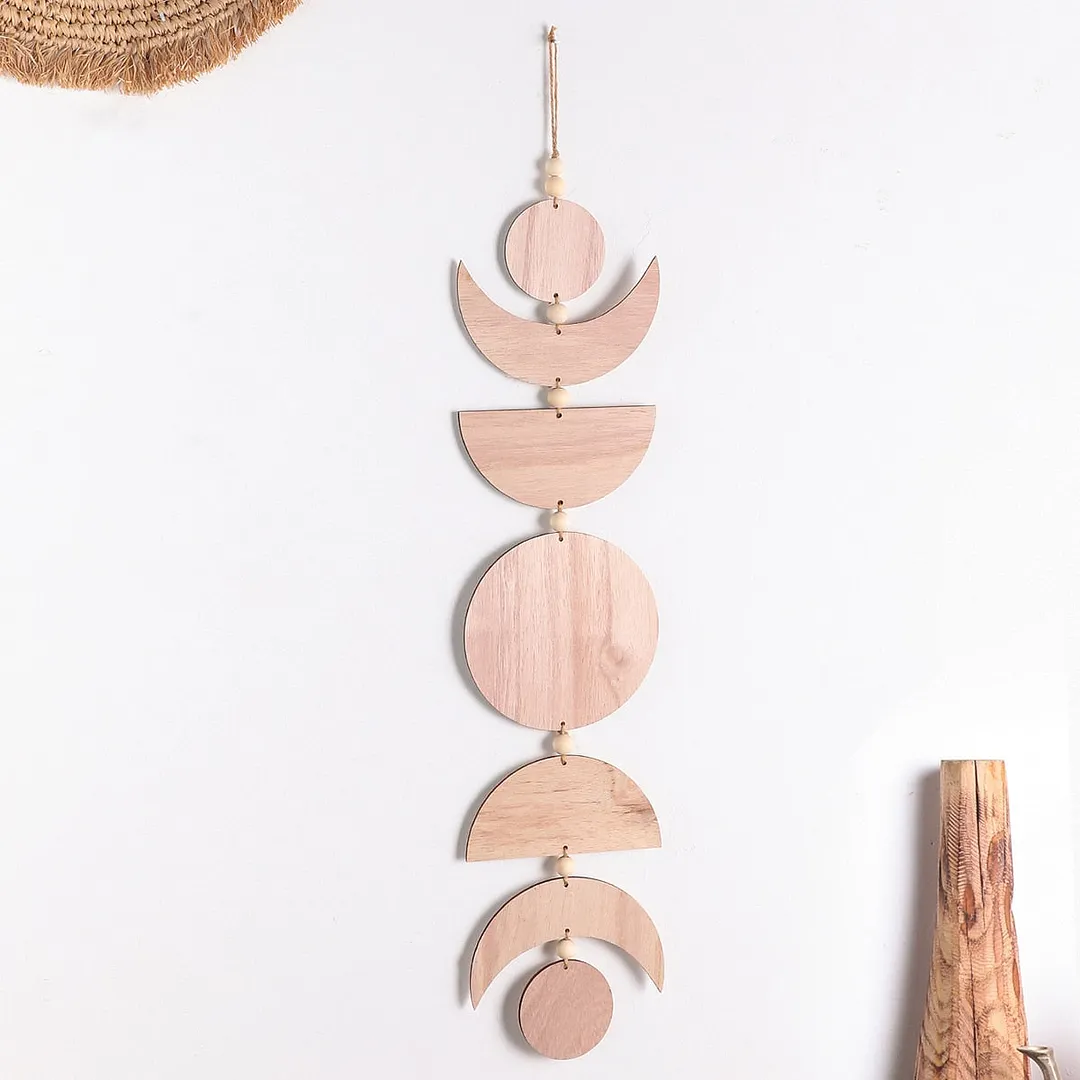 Wooden Moon Phase Garland Wall Decor Ramadan Decoration Boho Home Decor Bedroom Living Room Nursery Ornament Decor Craft Gift
