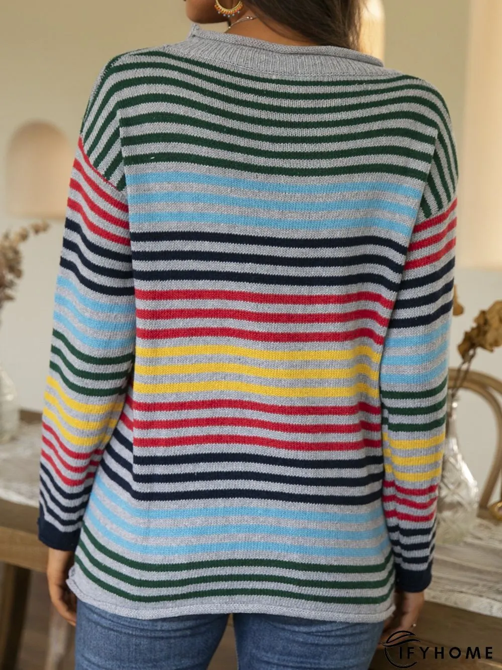 Striped Casual Crew Neck Long Sleeve Knitwear & Sweater | IFYHOME