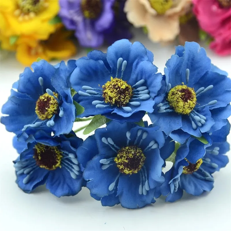 6pcs/lot Real Touch Hight Small Grade Artificial Poppy Bouquet Wedding Silk Rose Flowers For DIY Wedding Wreath Decoration