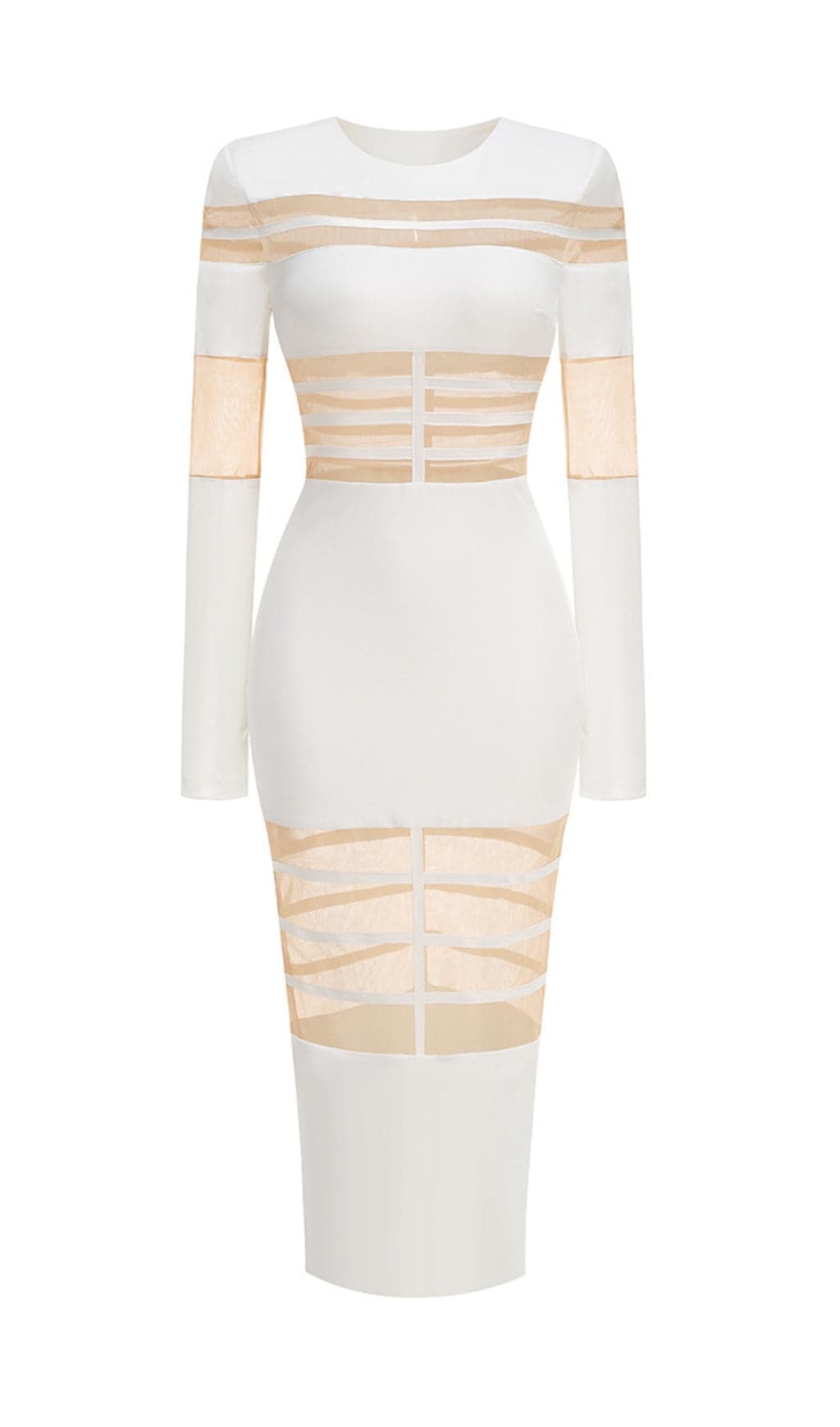 Fashionslee WomenBanan Long Sleeve Mesh Bodycon Midi Dress