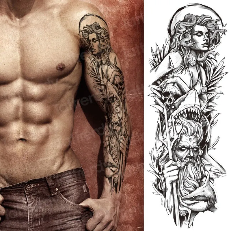 large temporary tattoos for women men full arm tattoo sticker sleeve thigh big body art decal black waterproof fake tatoo flower