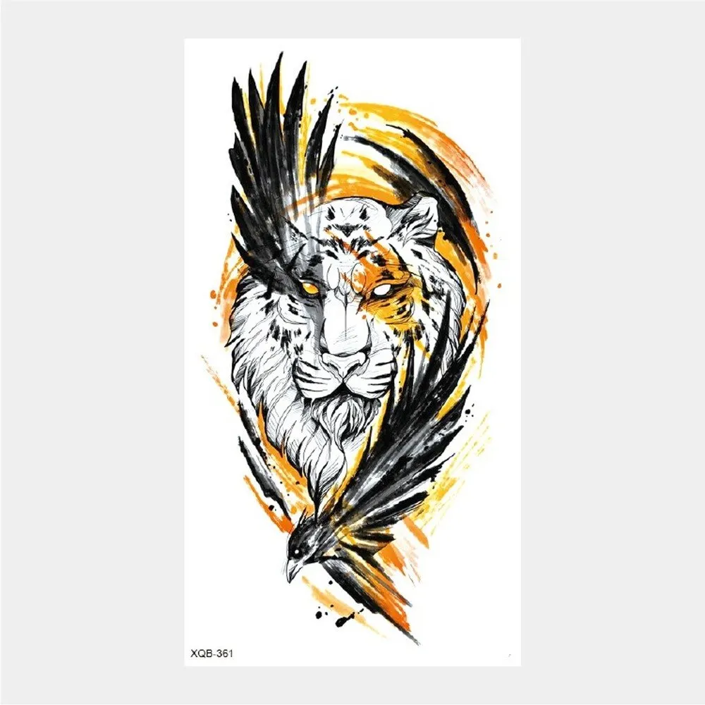 Sdrawing Temporary Tattoo Stickers Animal Tiger Lion Wolf Head Domineering Half Arm Big Picture Water Transfer Tatto Sticker