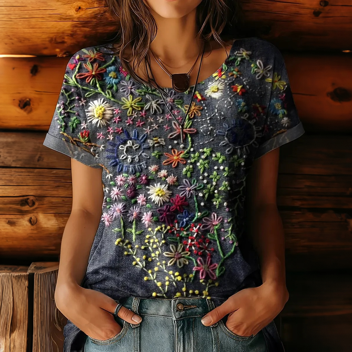 Women's Floral Print Art Print Casual Short-sleeve T-shirt elevenforest
