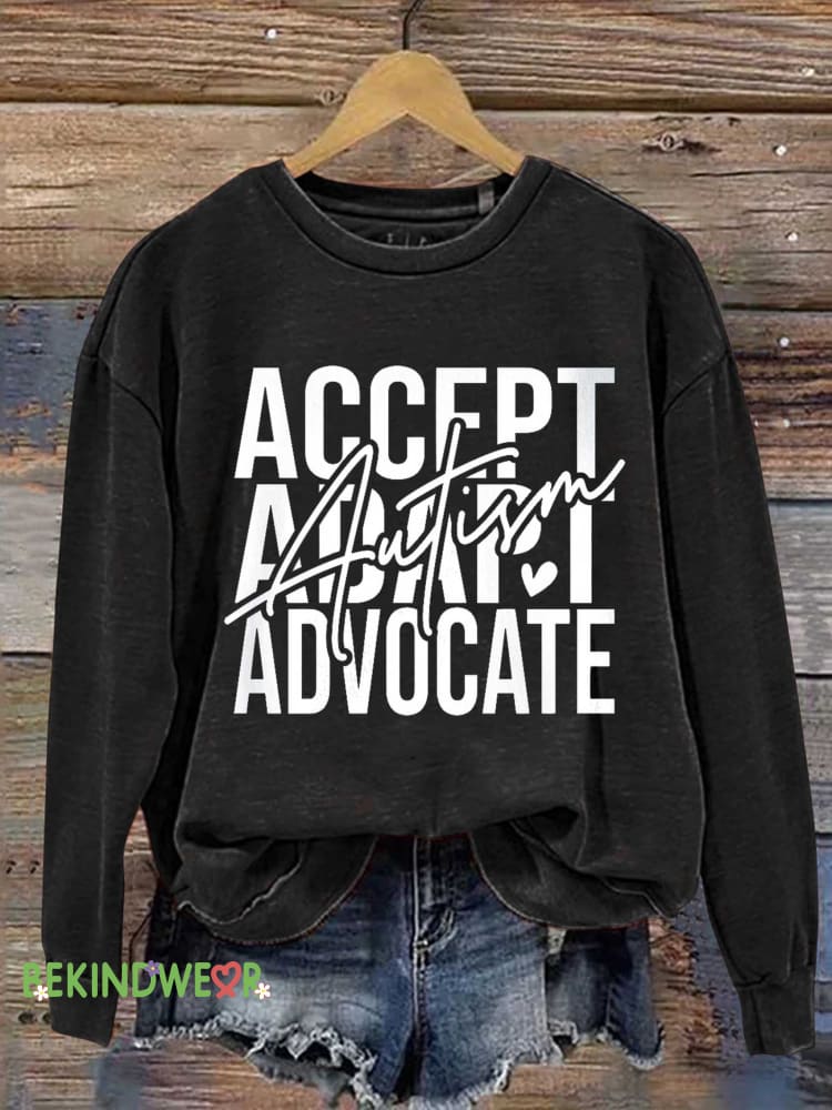 Accept Adapt Advocate Autism Awareness Casual Sweatshirt Black / S