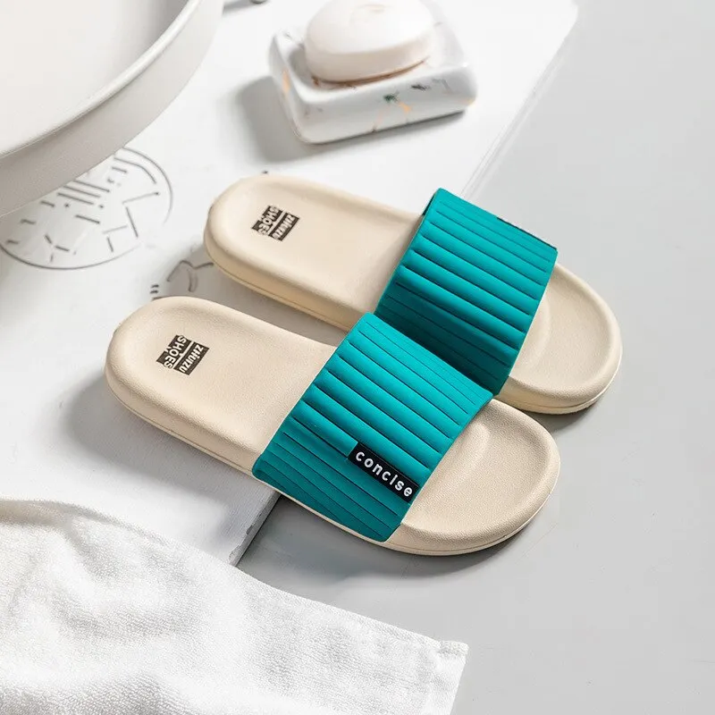 Stripe Home Couple Shoes Men Summer Slippers Outdoor Beach Sandals Women Soft PVC Non-slip Slippers Indoor Shower Flip Flops