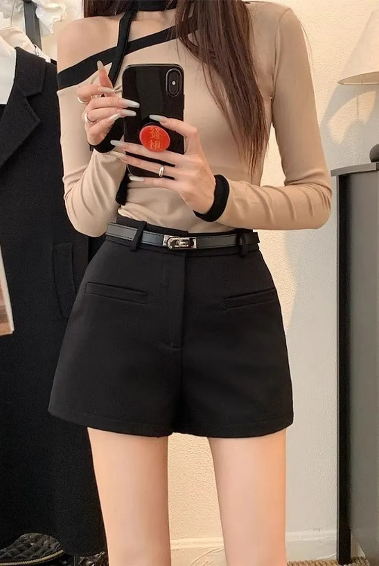 Women's High Waisted A - Line Shorts with Pockets
