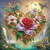 Coeur Papillon Fleurs-Sp&eacute;cial Forme Diamant Peinture-30 * 30CM