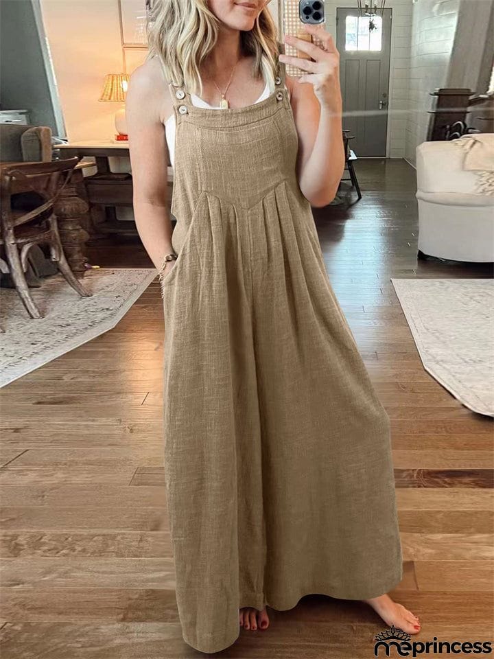 Women's Casual Cotton Linen Wide Leg Holiday Jumpsuits