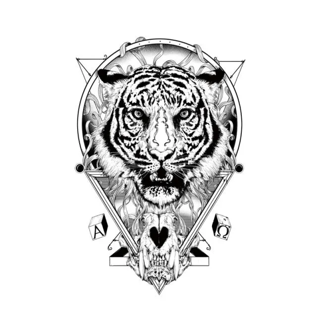 Waterproof Temporary Tattoo Stickers Butterfly Tiger Feather  Design Tattoo Children Black Body Art Fake Tattoos for Men Women