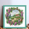 Summer Scene With Wreath-14CT Stamped Cross Stitch 38*36cm/14.96*14.17in