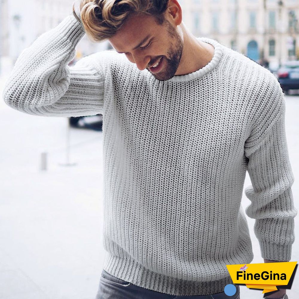 Casual Solid Color Sweater Knitted Men's Sweater