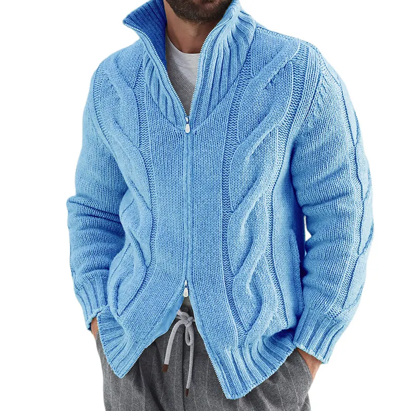 Man's Vintage Zipper Lapel Casual Cozy Sweater