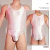 Men's Sexy Sleeveless Transparent Shiny High Elasticity Breathable Body Shaping Jumpsuit