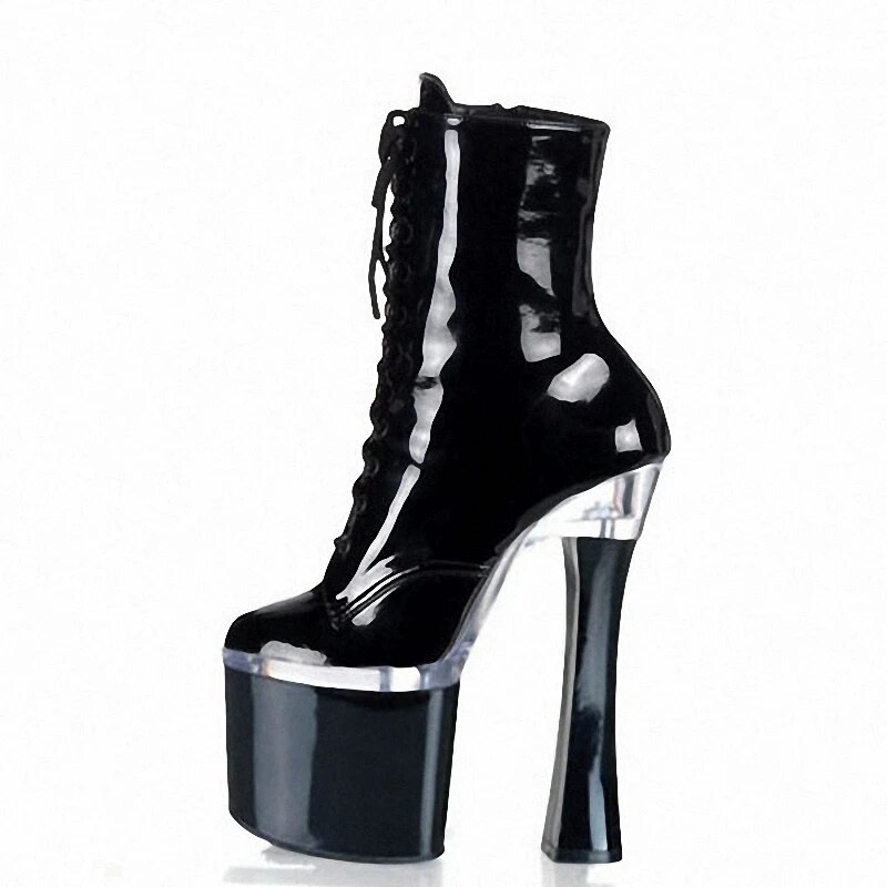 VCshoes 8 Inch Narrow Band Stripper Heels Pole Dancing Gothic Shoes Models Pu Party 18CM Ankle Boots For Women Chunky Winter Lady
