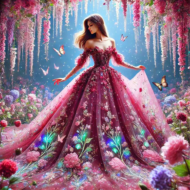 Girl In A Gorgeous Dress 40*40CM (Canvas) Full Round Drill Diamond Painting gbfke