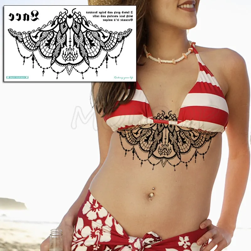 Temporary Tattoo Sticker Totem Flower Arrow Color Sexy Chest Back Fake Tatoo Waterproof Flash Tatto Body Art for Woman Girl