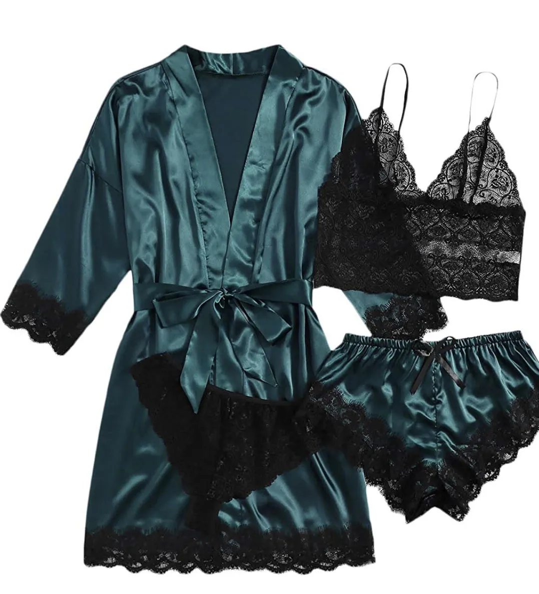Churchf 2021 New Ladies Pajamas Four-Piece Sexy Sling Skirt Set Home Lace Pajamas Set