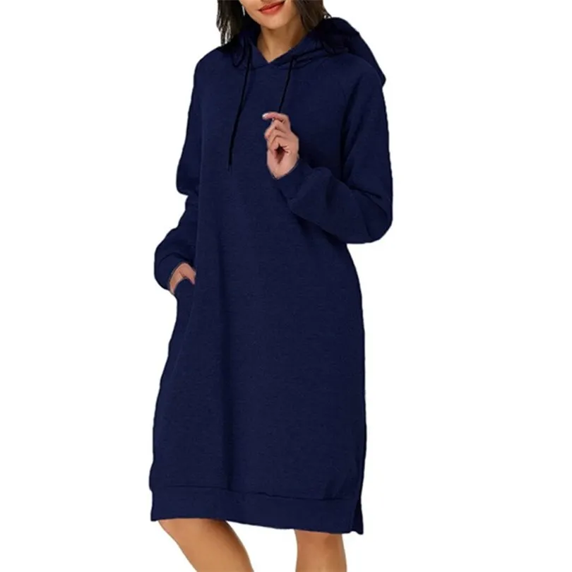 CUHAKCI Sweatshirt Dress Women Hoodies Pocket Ladies Long Sleeve Autumn Hooded Pullover Oversized Sweatshirt Loose Casual Dress