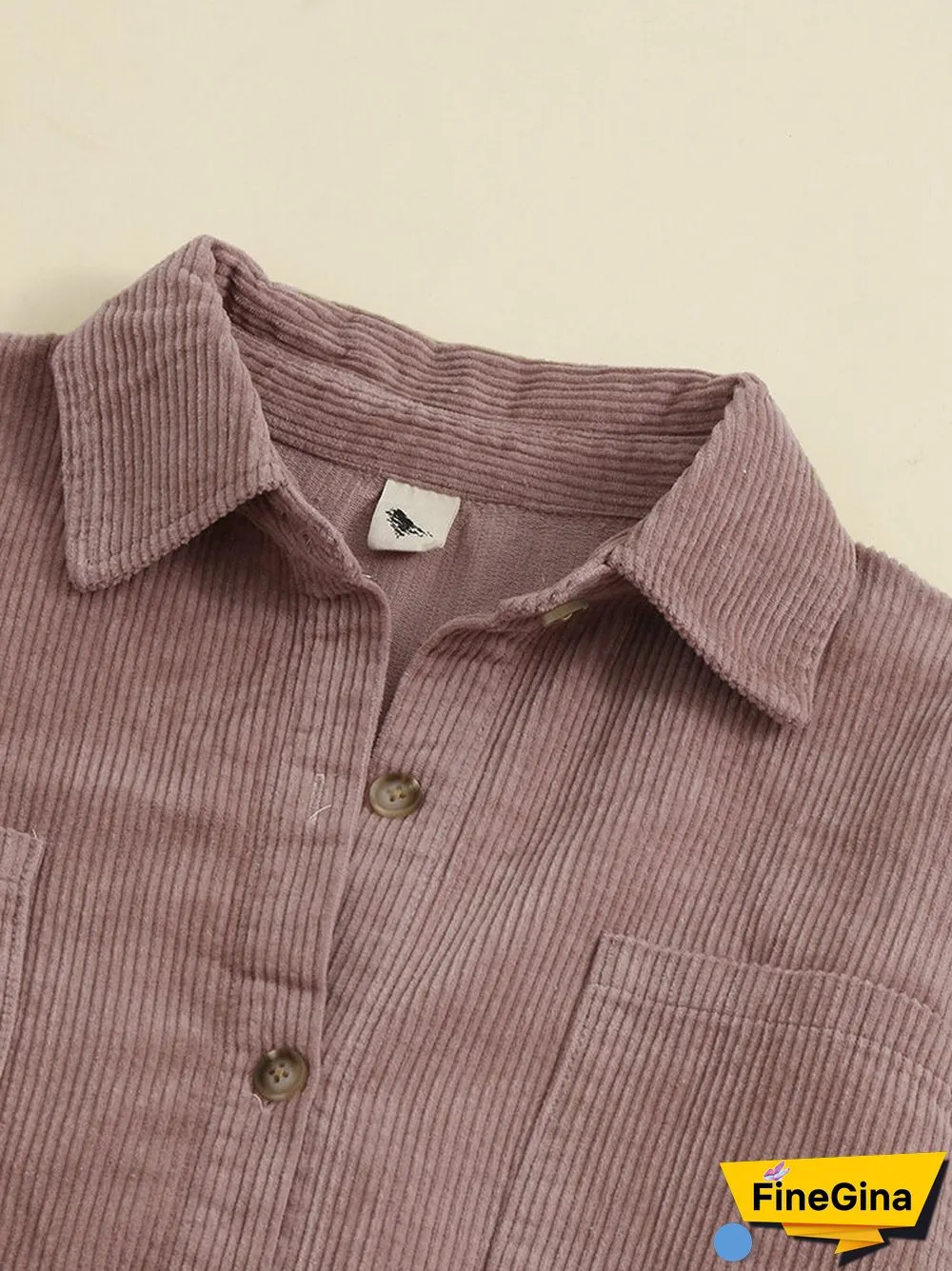 Corduroy Ribbed Solid Pocket Button Lapel Long Sleeve Jakcet