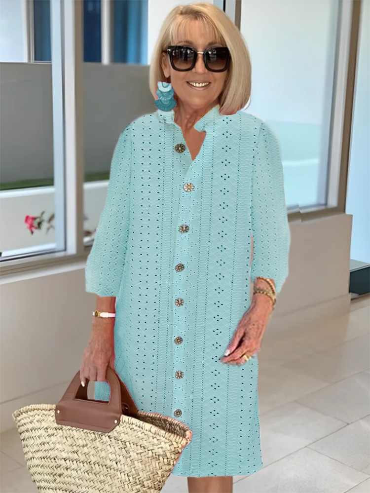 Stand Collar Long Sleeve Hollow Dress