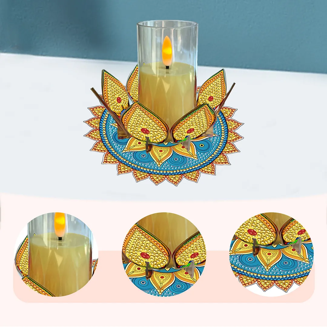 Mandala Lotus-I Acrylic DIY Diamond Painting Candle Holders Without Candles Crystal Painting Tealight Candle Stand Table Centerpiece for Adults Beginners Home Party Decor