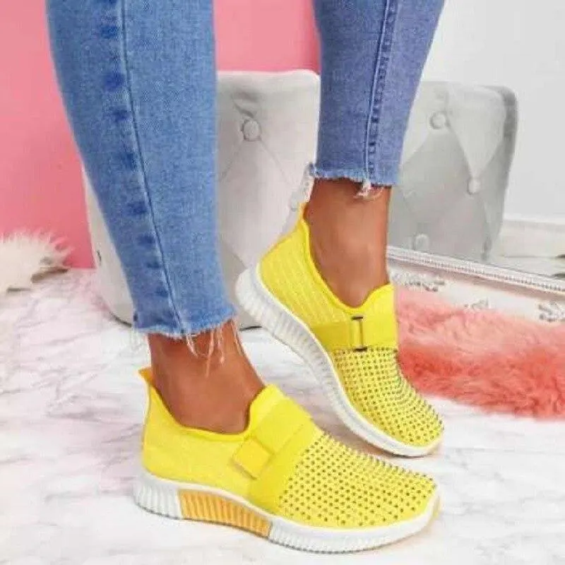 Women Casual Shoes Spring Crystal Solid Female Mesh Sneakers Casual Flat Shoes Women Flats Ladies Sport Shoes White Size 35-43 1103