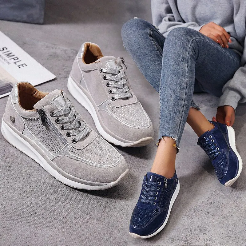 Women Shoes Gold Sneakers Zipper Platform Trainers Women Shoes Casual Lace-Up Tenis Feminino Zapatos De Mujer Womens Sneakers785