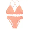 ZAFUL 2019 New Scalloped Criss-cross Bikini Set Swimwear Women Swimsuit Spaghetti Straps Solid Color Summer Beach Bathing Suit
