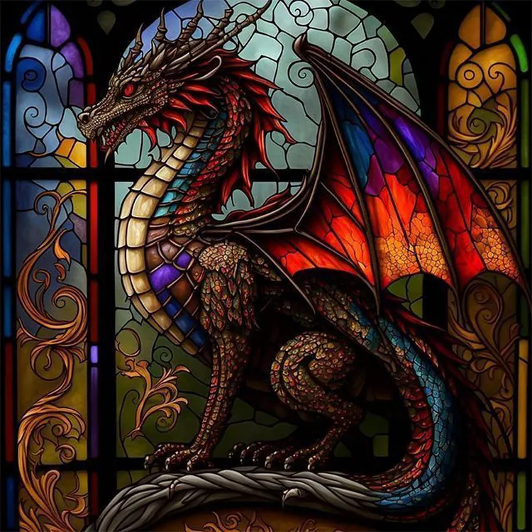 Colorful Dragon Glass Painting 30*30CM(Canvas) Full Round Drill Diamond Painting gbfke