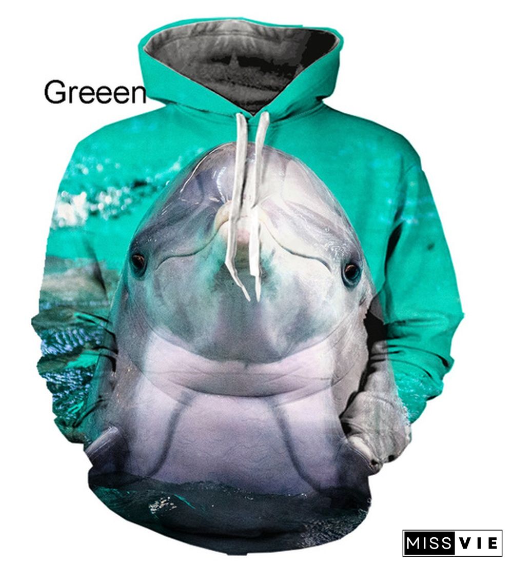 New Dolphin Animal Print Cute Western Style Hoodie For Men And Women