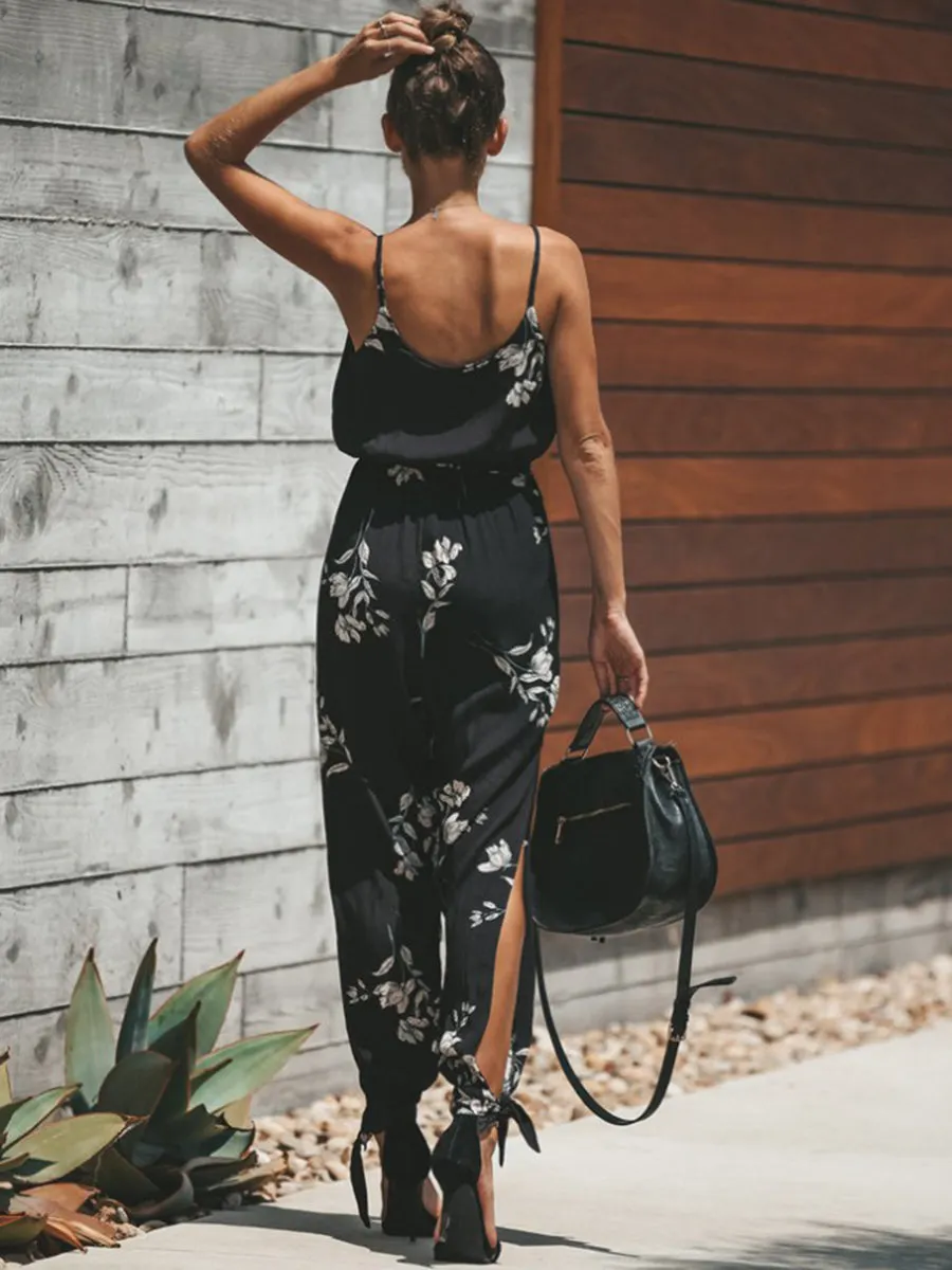 Strap V-Neck Tie Cuff Slimming Jumpsuits