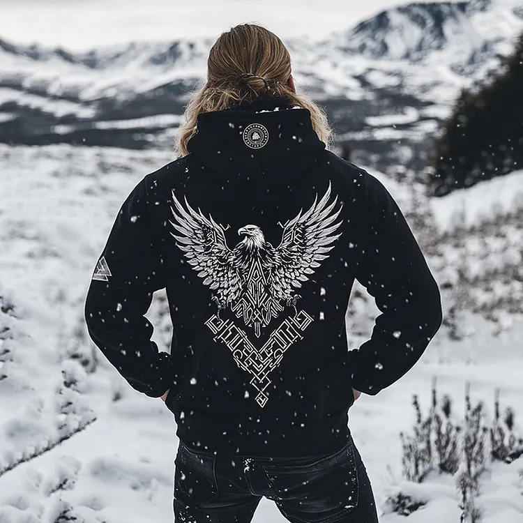 Vintage Vikings Raven Printed Totem Unisex Casual  Hoodie