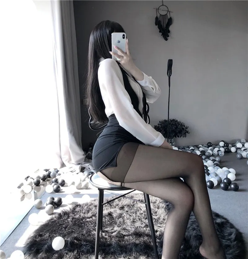 OJBK Office Lady Sexy Cosplay Costumes Long Sleeve Shirt With Mini Skirt Erotic Sex Lingerie Porno Temptation College Girl 2020