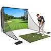 [US Local Warehouse] Golf Hitting Practice Net with 2 Side Barriers & Storage Bag 10x7ft Golf Hitting Aid Net Personal Driving Range for Backyard Driving Chipping Training Swing