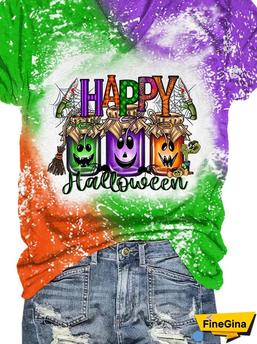 Women's Casual Happy Halloween Print Short Sleeve T-Shirt